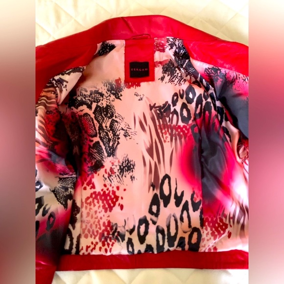 Tergan Red Lamb Leather Moto Biker Style Jacket Zipped Pockets Double Collar XL - Picture 12 of 16